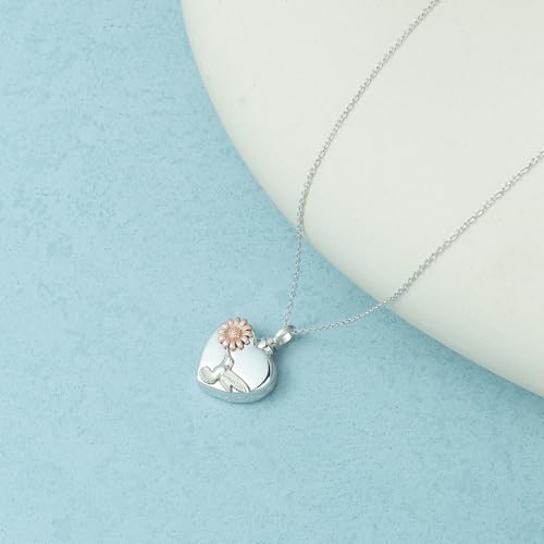 925 Sterling Silver Urn Necklace Gifts for Loss - Heart with Hummingbird Daisy, Ashes Keepsake Memorial Jewelry 18"