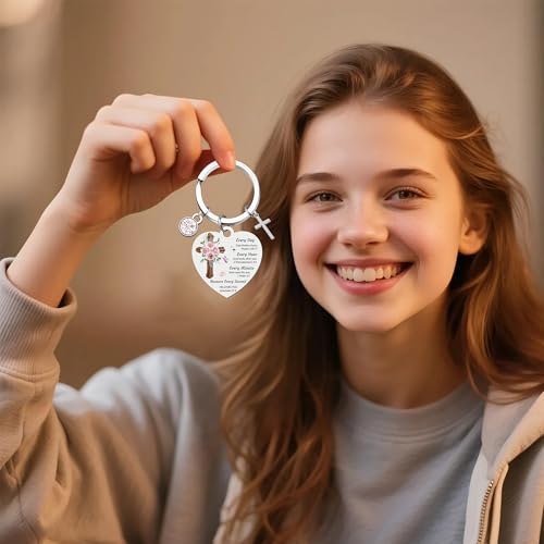 Christian Gifts Women Religious Keyring - 1 Pcs Inspirational Spiritual Baptism Gift with Bible Verse and Prayer, Pendant Cross Charm for Birthday Graduation Communion Christmas Thanksgiving