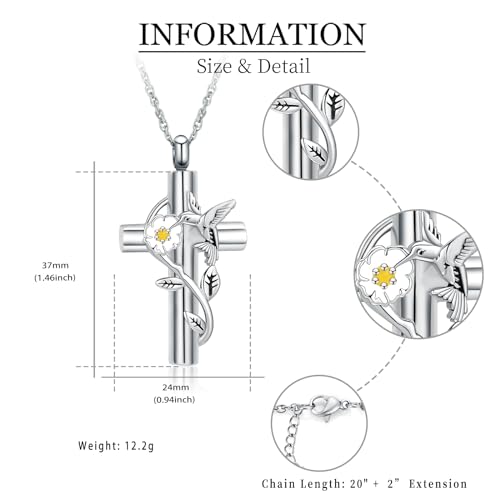 shajwo Hummingbird Urn Necklaces for Ashes Cross-Gold