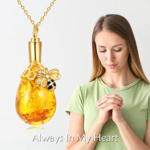 TIGER RIDER Bee 925 Sterling Silver Necklace for Women Amber Pendant/Urn Jewelry for Mother's Day Christmas Birthdays Anniversary Urn pendant