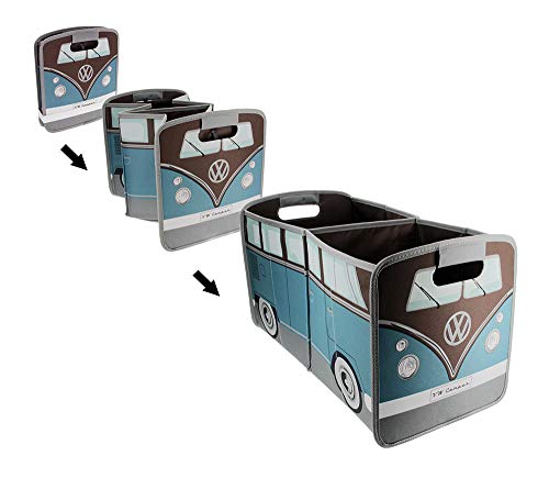 BRISA VW Collection - T1 Bus Camper Collapsible Storage Box & Shopping Bag Petrol/Brown VW T1 Bus