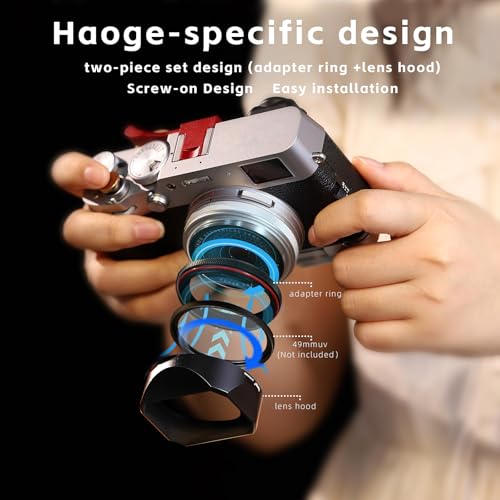 Haoge Square Metal Lens Hood with 49mm UV Filter Adapter Ring for Fujifilm X100VI Fuji X100V X100F X100T X100S X70 Camera Black LH-XVI100B