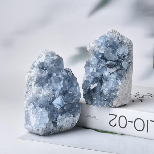Natural Blue Celestite Cluster Tower Healing Crystal Stone Collection Mineral Specimen Home Office Decor Meditation Gifts 0.4-0.6 Pound Tower-light Blue