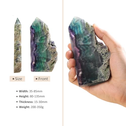TUMBEELLUWA Rainbow Fluorite Crystal Obelisk Tower for Healing Wiccan 200-350 g