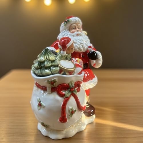 Ceramic Christmas Storage Container With Lid Candy and Cook Jar ，3D Hand-painted Santa Claus Design