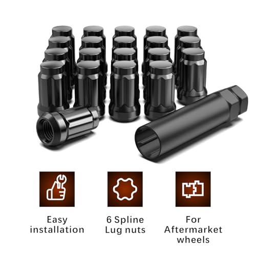 Gaemi black 7/16 spline lug nuts, 20-pack, M11.1x1.27 thread size