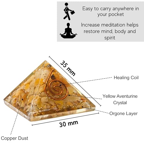 Yellow Aventurine Orgone Pyramid - 30mm Small Orgonite Pyramids with Crystals and Healing Stones - Authentic Organite Gifts Yellow Aventurine Orgonite Pyramid - 30mm