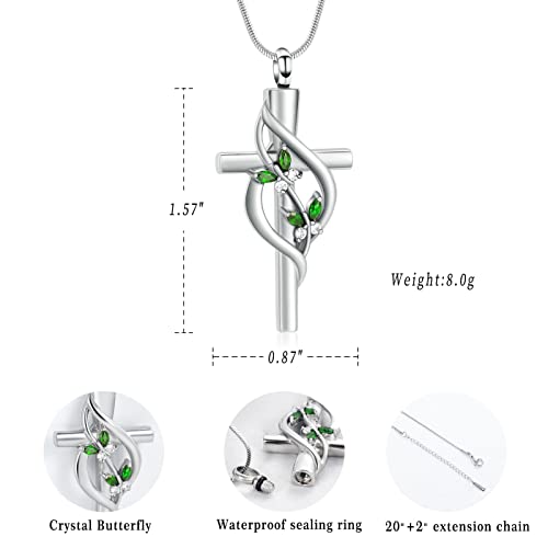 Minicremation Urn Necklaces for Ashes Crystal Butterfly Cross Memorial Pendant for Women Green