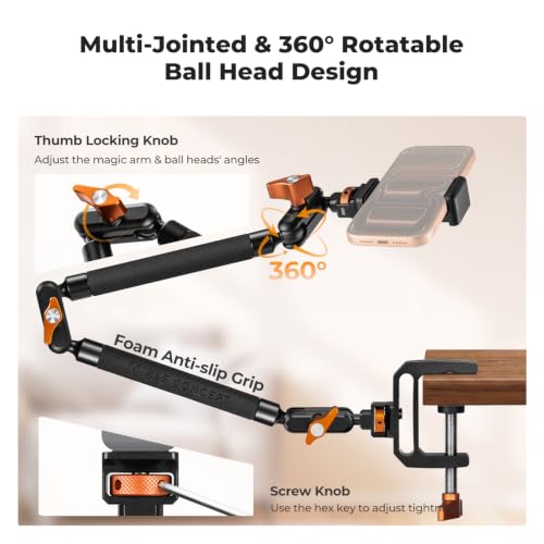 K&F CONCEPT 22" Magic Arm with Desk C-Clamp, Overhead Desk Camera Mount 22" Magic Arm with C-Clamp