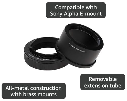 Fotodiox Lens Adapter Astro Edition - Compatible with T-Mount (T/T-2) Screw Mount Telescopes to Sony Alpha E-Mount Cameras for Astronomy, (T2A-SnyE)