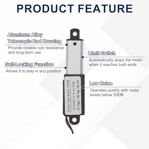 DTGN DC12V Mini Electric Linear Actuator 25mm(Stroke) - 20N/4.5lbs - 30mm/s Speed IP54 Waterproof Linear Actuator W/Brackets & Screws for Robotics, Cabinets, Home Automation 1" x 1.2"/s