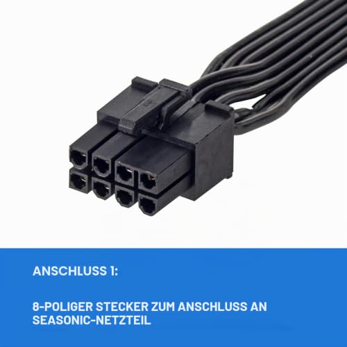 PCIE Cable for Seasonic, PSU 8 Pin Male to PCIe 8-Pin (6+2) Male for Seasonic Modular Power Supply (60 cm) 1 to 1