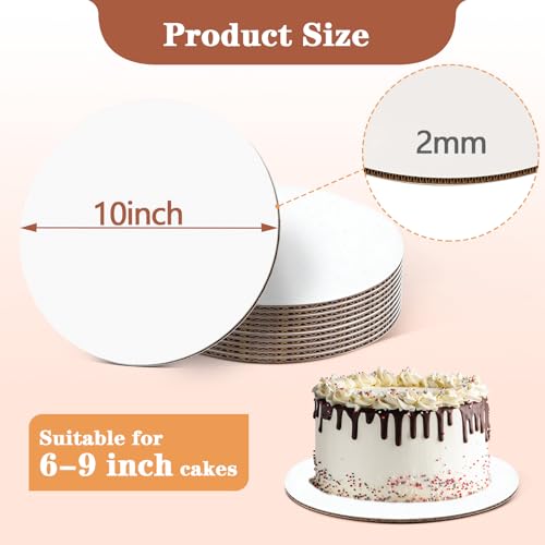 25PCS 10 Inch Round Cake Boards, Food-Grade Greaseproof Cardboard Cake Rounds, Thin and Sturdy Cake Circles for Wedding Birthday Party Cakes & Pastries 10Inch-2MM Thick 25