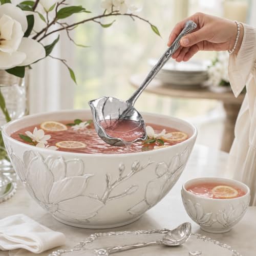 Arthur Court Magnolia Pattern Aluminum Serving Ladle - Elegant Punch/Soup Ladle for Entertaining - 12.5 Inch Long 12.5 inches Magnolia