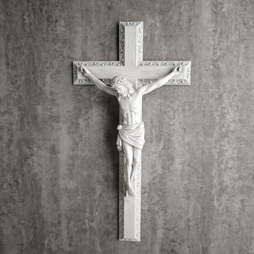 BC Catholic Crucifix Wall Cross 12" H Jesus Cross Wall Decor 12.2"L x 6.3"W White