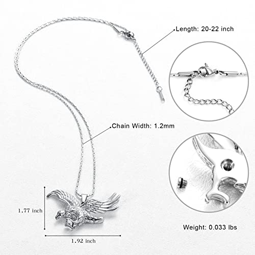constantlife Cremation Jewelry for Ashes Stainless Steel Eagle Memorial Urn Necklace Keepsake Pendant for Human Pets Silver