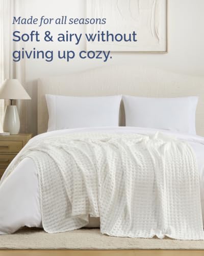 Cooling Waffle Blanket for Hot Sleepers - Throw Size, 50x60, Ivory 01 - Ivory Throw (50" x 60")
