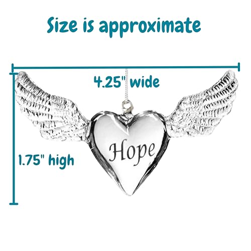 Faith Hope Love Angel Wings Ornaments Set of 3 – Heart Shaped Inspirational Hanging Décor – Christmas Tree Ornaments or Year-Round Memorial & Spiritual Home Decor – 4 Inch Keepsake Gifts