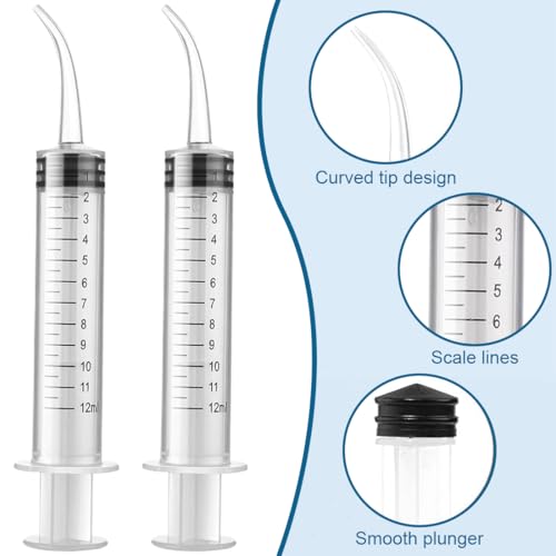JEYORZY Pack of 5 Dental Syrings, Disposable Dental Rinse Syringe 12 ml with Curved Tip for Dental Care, Pet Care, Adhesive Filling, Laboratory, Oral Dental Injection Measurement, Mouth Syringe Ear