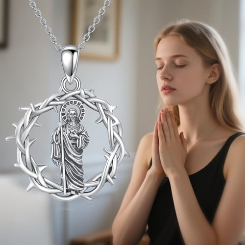 Crown Of Thorns Necklace 925 Sterling Silver Thorn Pendant Christian Jewelry Gift for Women Men Saint Jude