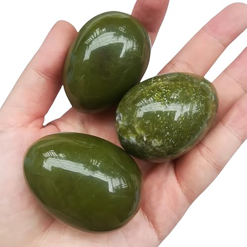 Natural Green Jadee 50 * 35mm Egg-Shape Meditation Chakra and Indoor Decorative Balancing Gemstone and Crystals Figurines Kit, for Reiki Healers and Yoga Practioner Green Jade