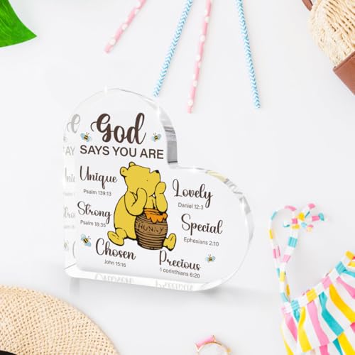 Cute Bear Inspirational Acrylic Desk Accessories Sign, Christian Religious Gifts for Women, Bear Bible Verse Encouragement Presents for Sister Mom Friend, Home Office Desk Decor Cheer Plaques Bear-5 4.0x4.0