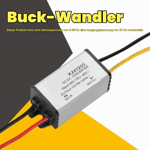 BuyWeek Power Supply Voltage Converter DC-DC Converter 24V to 12V, 5A Power Supply Aluminium Housing Power Supply Transformer for LED Strip Car Audio Radio LED Display Einheitsgröße