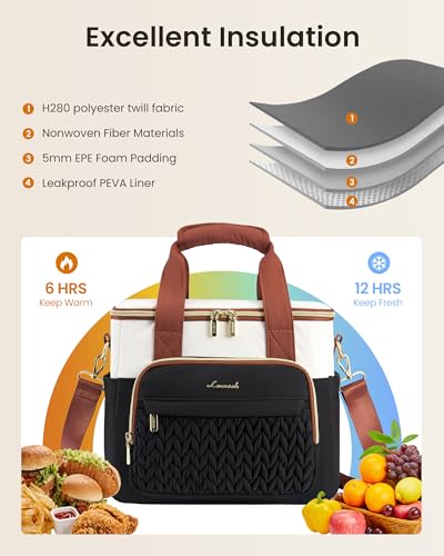 LOVEVOOK Lunch Box for Women, Insulated Adult Lunch Bag Women Cooler Tote Purple-black Large—13l