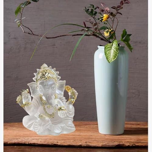 Indian God Lord Ganesha Statue,Hindu Elephant Statue Ganpati Idol Buddha Sculptures,Hindu Gift,Home Temple Mandir Meditation Yoga Room Decor 3.14"(Transparent) Transparent 3.14"