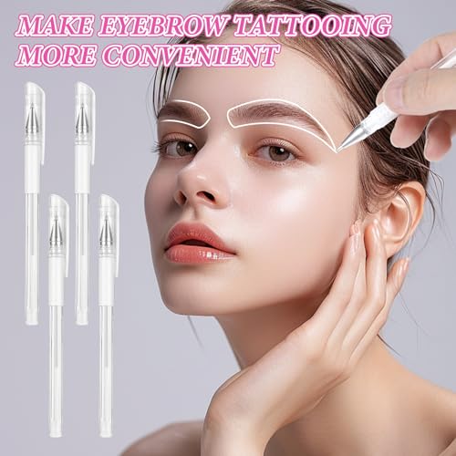 Pack of 4 Skin Markers with 8 Refills, Microblading Pen Eyebrow (White) | Makeup Tattoo Pen Eyebrow Lip Body Art White