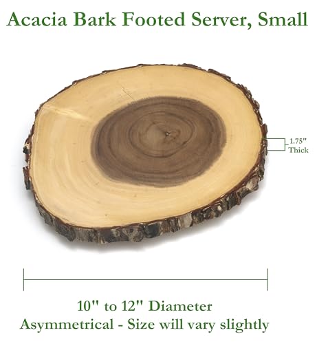 Lipper International 1010 Acacia Tree Bark Footed Server for Cheese, Crackers, and Hors D'oeuvres, Small 10" x 10" x 1.8"