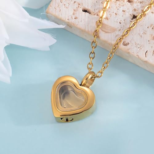 Cremation Jewelry Small Heart Urn Necklaces for Ashes for Women Men, Glass Memorial Locket Keepsake Urn Pendant for Human Ashes Holder Gold