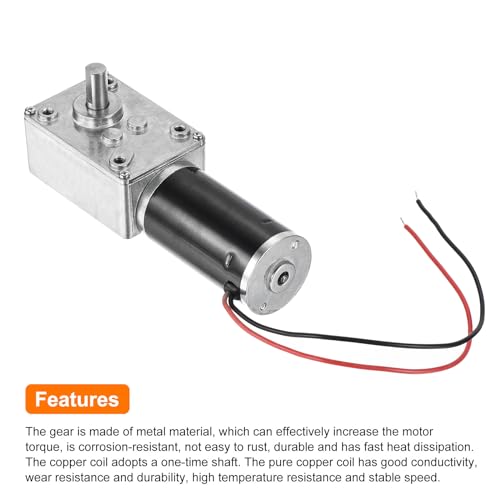 sourcing map DC 12V 30RPM Worm Geared Motor 8mm D Shaft Reduction Electric Motor Reducer High Torque Low Speed Mini Turbine Worm Motor With Wire