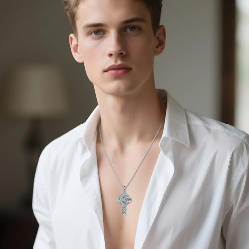 URONE Celtic Cross Necklace 925 Sterling Silver Cross Pendant Necklace Irish Jewelry Protection Religious Gift for Men Women