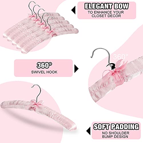 Jetec 12 Pieces Satin Padded Hangers for Women 15 Inch,Light Pink Light Pink