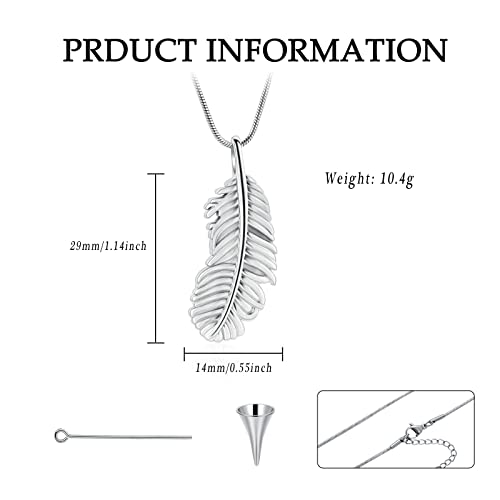Cremation Jewelry Feathers Urn Necklace for Ashes Stainless Steel Memorial Keepsake Pendant for Women Men Silver