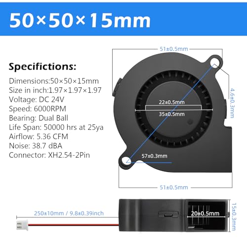 GDSTIME 50mm 5015 blower fan 24V 3D Printer Cooling Turbine Fan 2pcs 24V 5015B 6000RPM