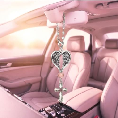 Steering Wheel Charm Accessory,Christian Cross for Car Mirror Hanging,Guardian Angel for Car,Guardian Angel Rearview Mirror Charm Ornament,Christian Protection for Bag