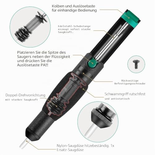 Desoldering Wick, Desoldering Pump, Solder Sucker, Solder Wick, 2 x Solder Braid (2.5mm Width, 1.5m Length), Replacement Tip, Desoldering Pump, Soldering Tool 6-in-1 Set