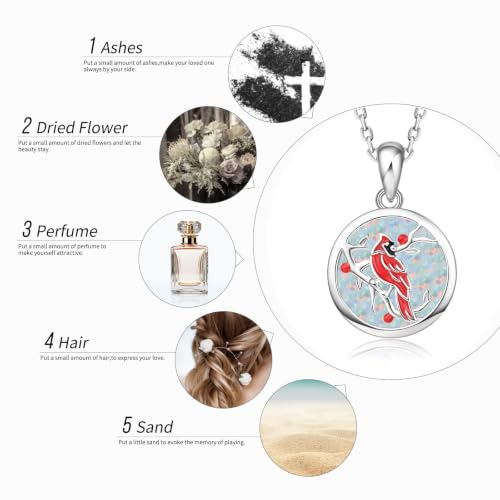 BEILIN Red Cardinal Urn Necklace Pendant Ashes Cremation Jewelry for Women