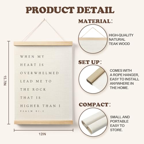 AQYIP When My Heart is Overwhelmed Christian Wall Art Decor, Christian Room Home Decor, Psalm 61:2 Bible Verses Poster Canvas Prints for Home Bedroom Living Room Wall Decoration, 12x16 Inch