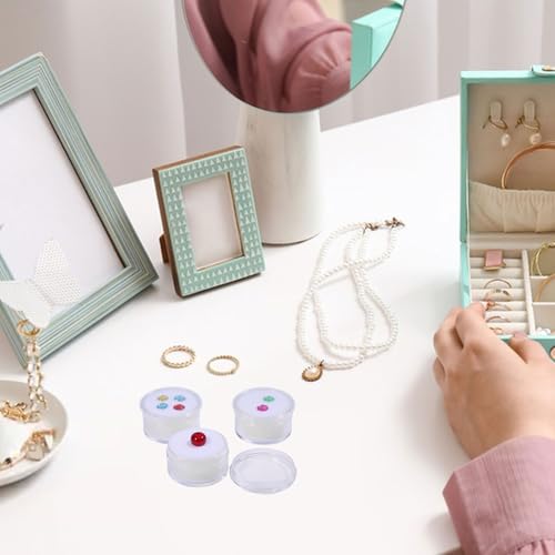 CHGCRAFT 50 Pcs Mini Round Stone Box Small Loose Diamond Gemstone Display Case with Clear Top Lids and Sponge, White, 1.2×0.7 Inch