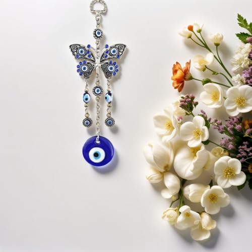 Betterdecor Turkish Blue Evil Eye with Butterfly Hanging Decoration Ornament (Butterfly) Butterfly Only