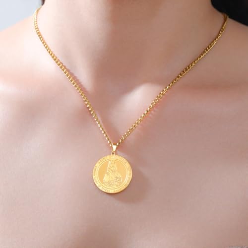 TEAMER Dainty Saint Dymphna Medal Necklace Patron Saint Pendant Stress Anxiety Mental Health Religious Jewelry with Protective Amulet Gold