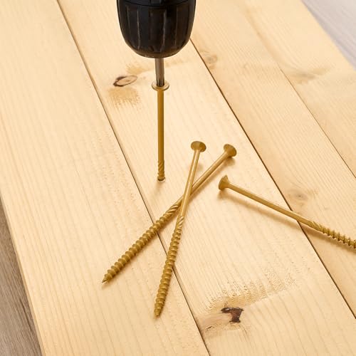 Aandxmok #10 x 5-inch tan self-tapping deck screws for outdoor wood, 150-piece pack