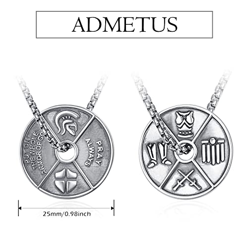 ADMETUS Armor of God Coins 925 Sterling Silver Coin Pendant Necklace Protection Jewellery Religious Gifts for Men