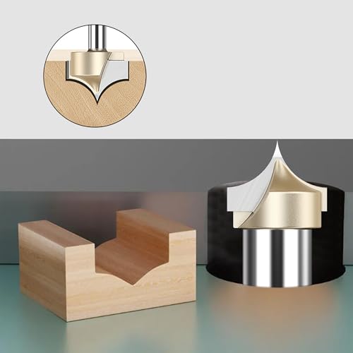 HUHAO 4-piece groove point cutting roundover router bit set with 1/4-inch shanks for edge treatment and grooving