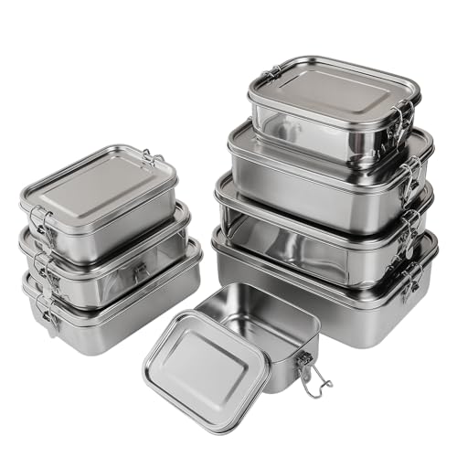 3-Pack 850ml (28.7 oz) Stainless Steel Bento Lunch Box Containers with Lids - Waterproof Metal Food Storage - Snack Prep Trays and Tiffin Carriers 3-Pack 850ml Satin