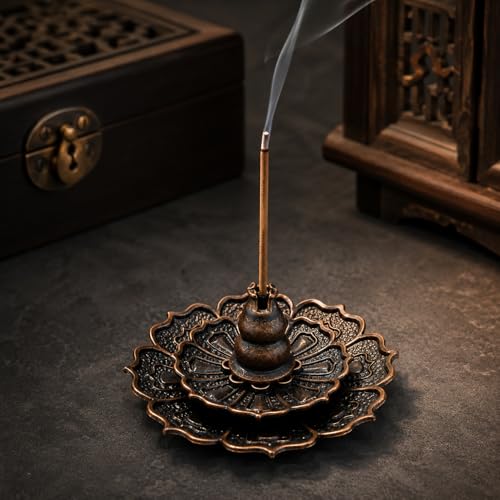Incense Holder for Sticks, 3-in-1 Lotus and Gourd Incense Burner with Detachable Ash Catcher, Spiritual Japanese Decor for Yoga and Meditation Small