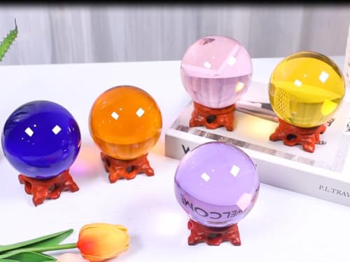 Yellow Small Crystal Ball 60mm/2.3 inch with Rose Wooden Stand for lensball Yellow-60mm